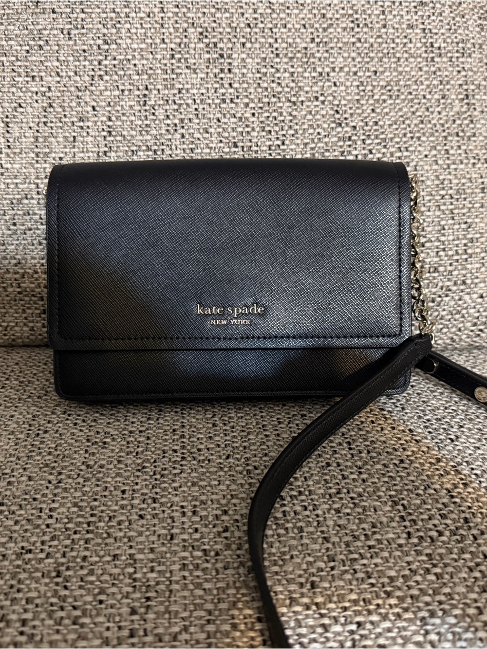 kate spade Black Leather Chain Crossbody Wallet